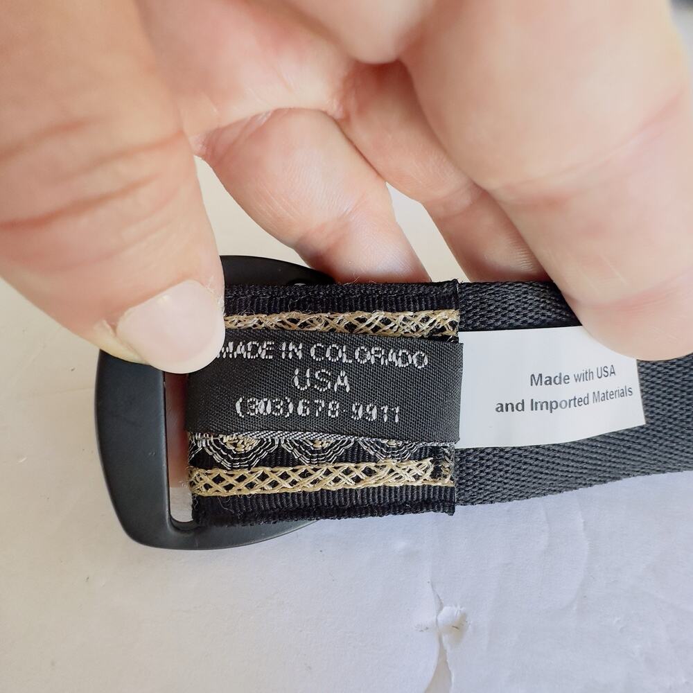 Bison Designs Black Embroidered Belt Small Boho Western Gold Silver Thread USA - Picture 5 of 8